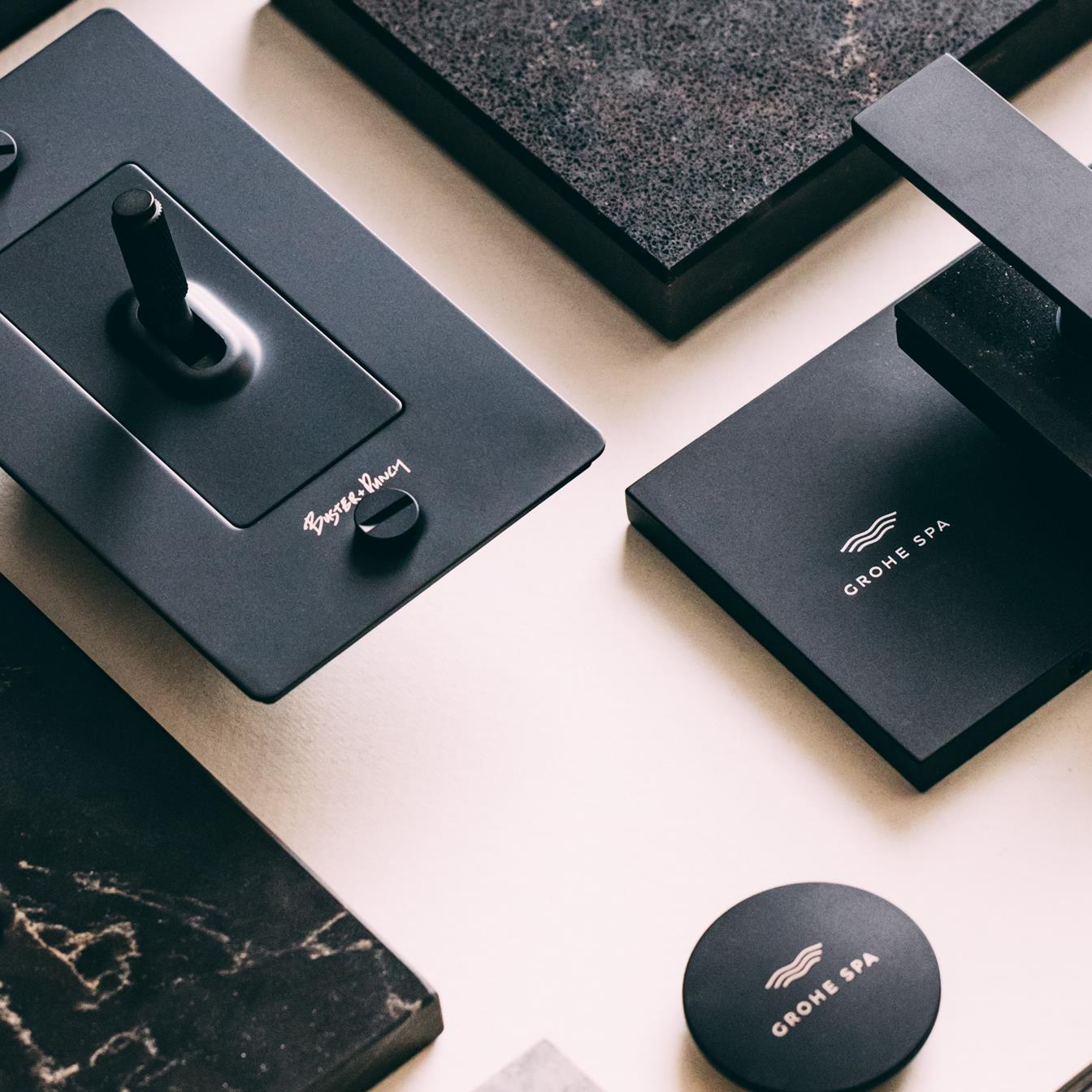 Grohe SPA and Buster + Punch black bathroom fixtures, showcasing luxury design and modern craftsmanship